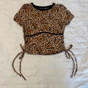 Popular 21 Ribbed Scoop Neck Cheetah Print and Butterfly Baby Tee